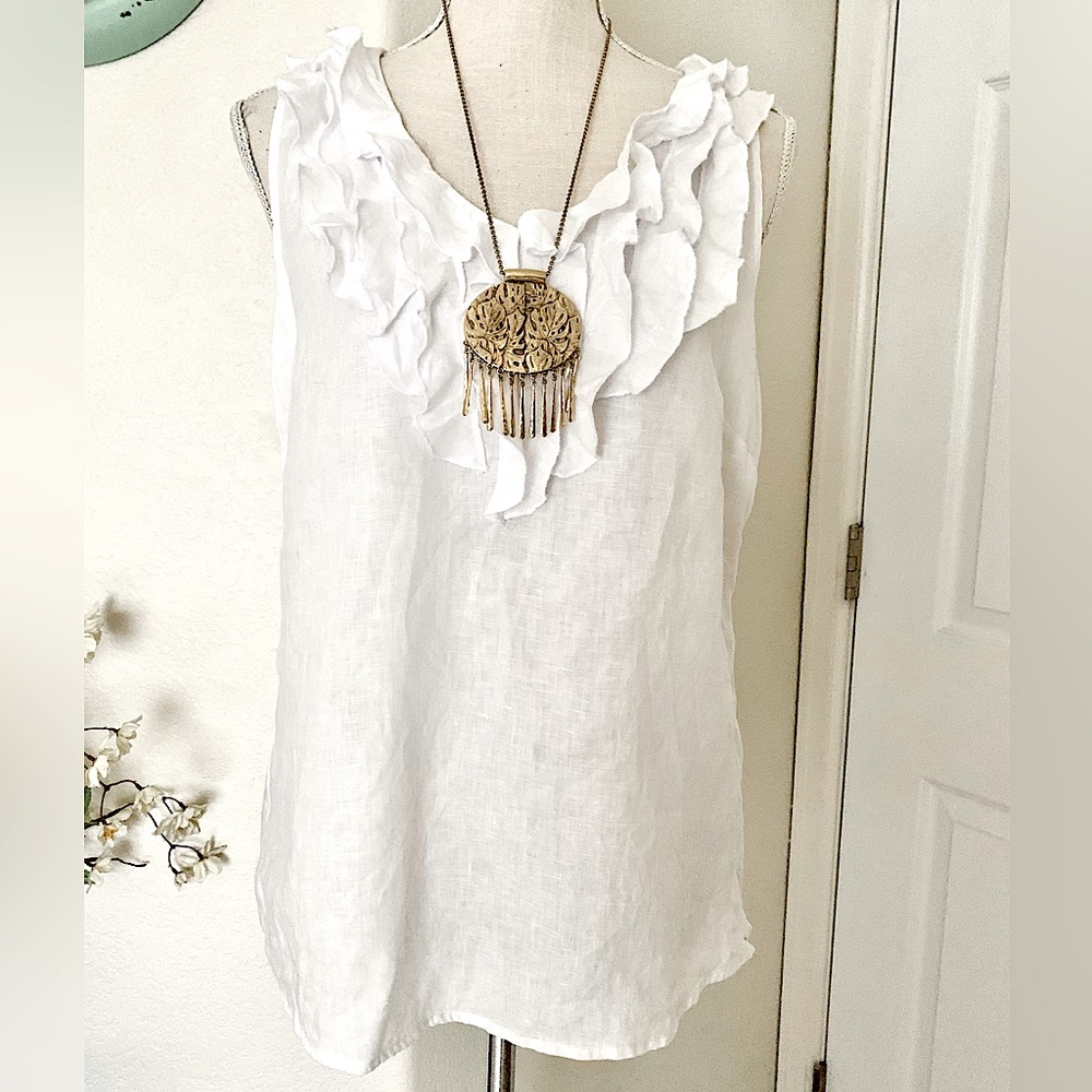 Rafaela 100% Linen V-Neck Sleeveless Top